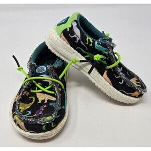 HEY DUDE BLACK GREEN WALLY DINOSAUR SLIP ON SHOES SNEAKERS KIDS TODDLER SIZE 5T